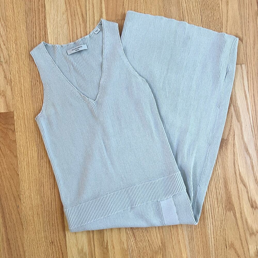 ALLSAINTS Rassa Ribbed drop waist sweater  Dress V-neck, sleeveless, small midi - Picture 2 of 13